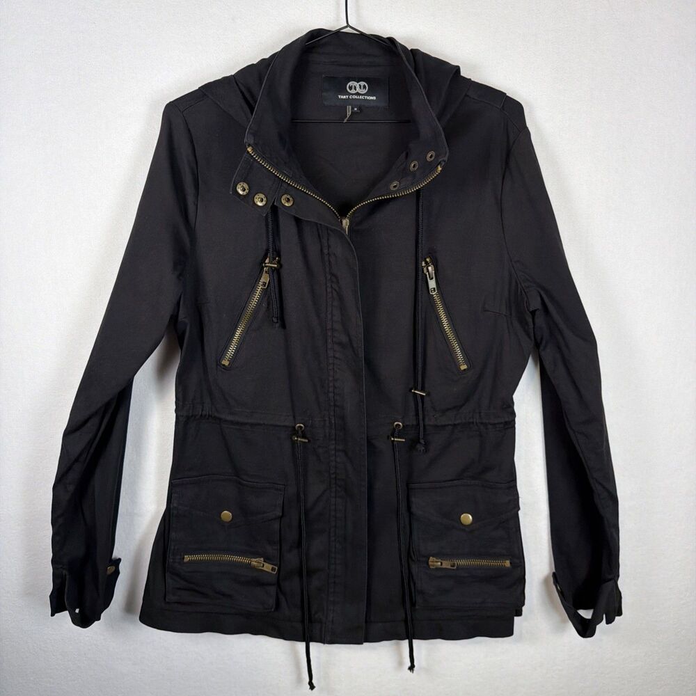 Tart Collections Womens Medium M Black Utility Jacket Drawstring Waist Techwear